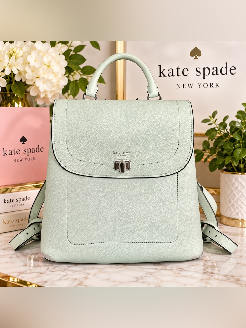kate spade Mint Pebbled Leather Top-Handle Backpack